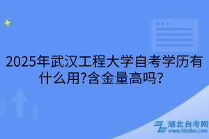 2025年武漢工程大學自考學歷有什么用?含金量高嗎？